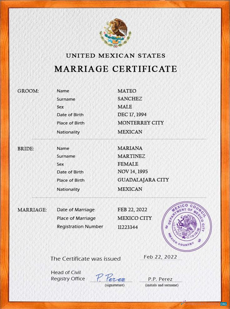 Download Mexico marriage certificate PSD template, fully editable Photoshop template